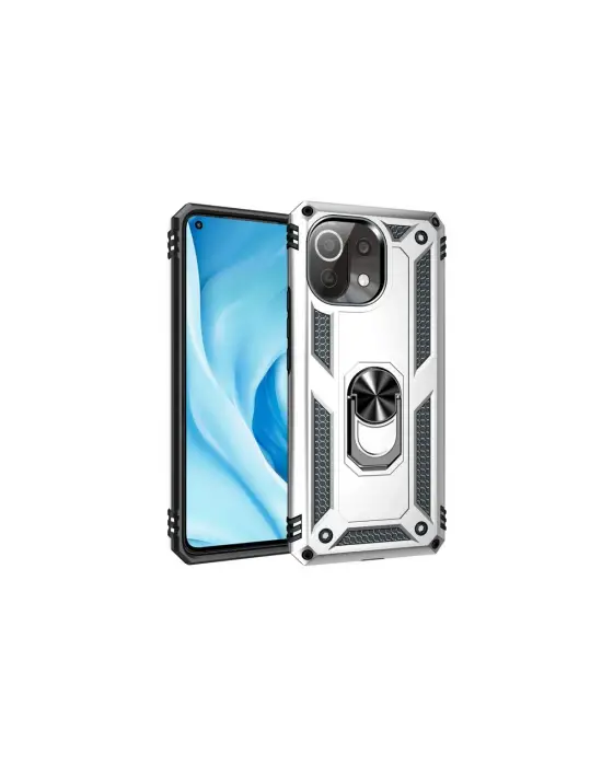 Xiaomi Mi 11 Lite Kılıf Sofya Yüzüklü Silikon Kapak - Gümüş