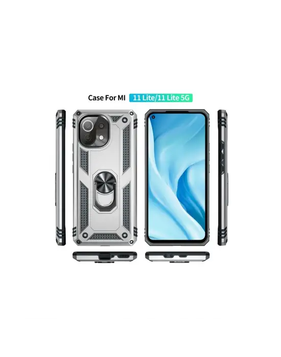Xiaomi Mi 11 Lite Kılıf Sofya Yüzüklü Silikon Kapak - Gümüş