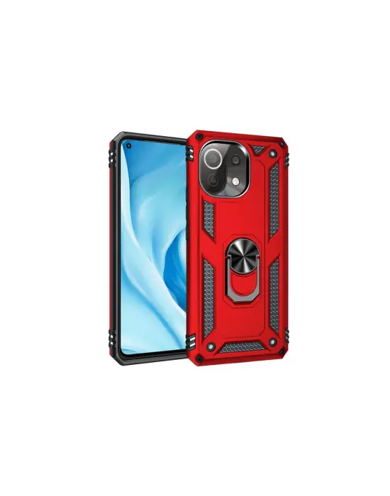 Xiaomi Mi 11 Lite Kılıf Sofya Yüzüklü Silikon Kapak - Kırmızı