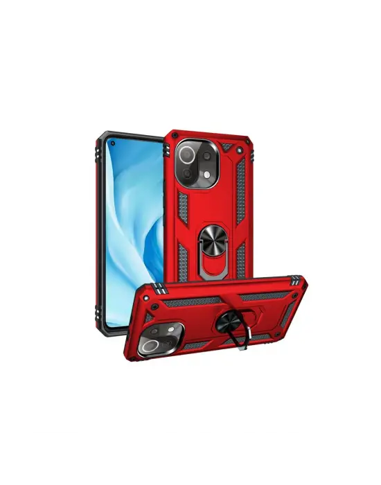 Xiaomi Mi 11 Lite Kılıf Sofya Yüzüklü Silikon Kapak - Kırmızı