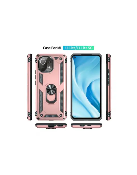 Xiaomi Mi 11 Lite Kılıf Sofya Yüzüklü Silikon Kapak - Rose