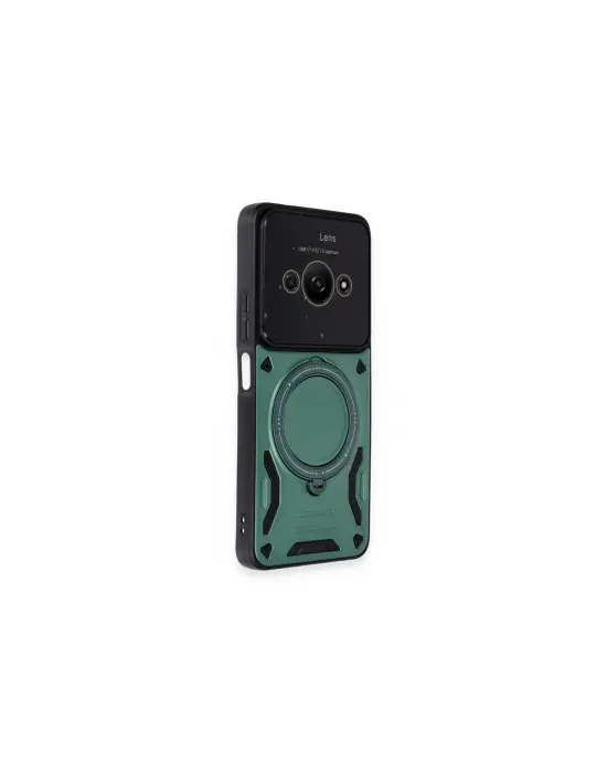Xiaomi Poco C61 Kılıf Joy Lens Standlı Kapak - Koyu Yeşil