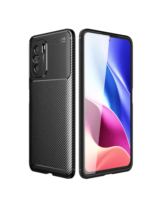 Xiaomi Poco F3 Kılıf Auto Focus Karbon Kapak - Siyah