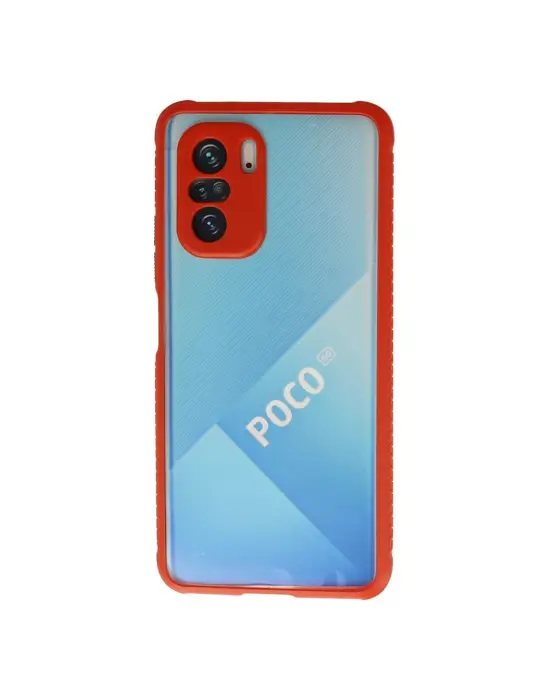 Xiaomi Poco F3 Kılıf Miami Şeffaf Silikon - Kırmızı