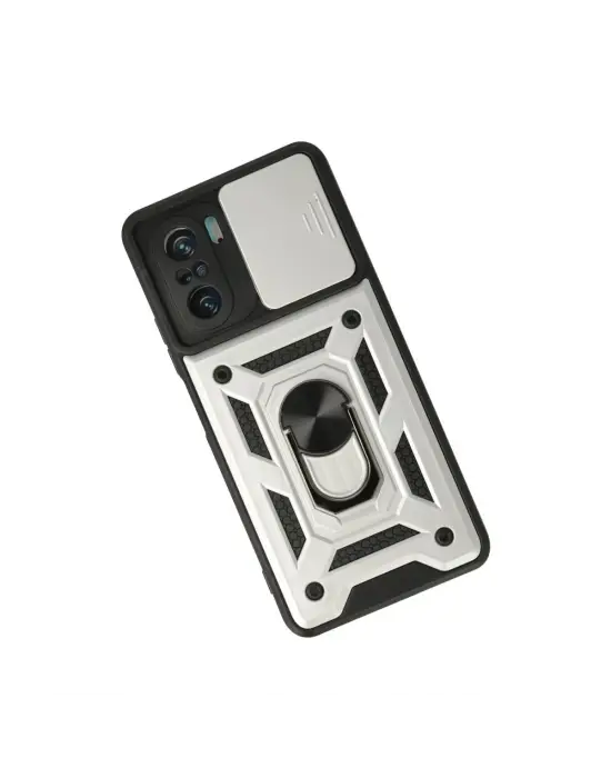 Xiaomi Poco F3 Kılıf Pars Lens Yüzüklü Silikon - Gümüş