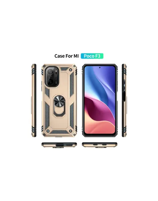 Xiaomi Poco F3 Kılıf Sofya Yüzüklü Silikon Kapak - Gold