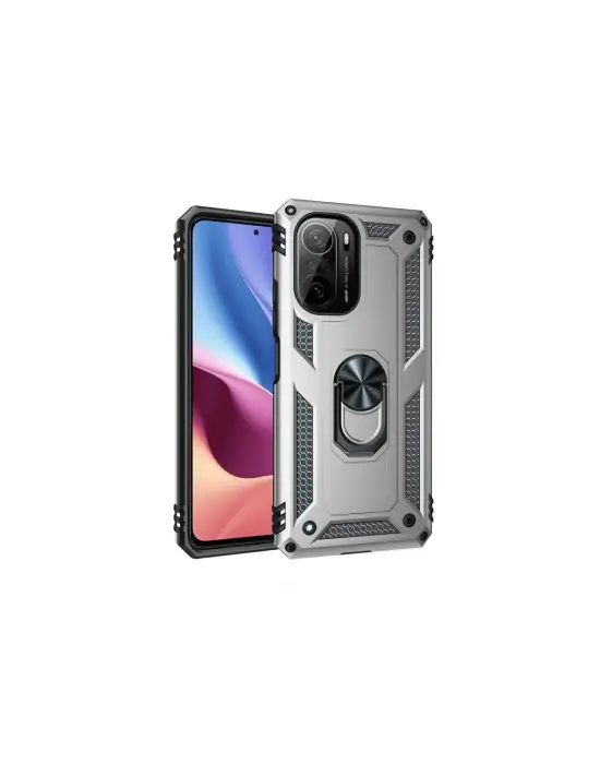Xiaomi Poco F3 Kılıf Sofya Yüzüklü Silikon Kapak - Gümüş