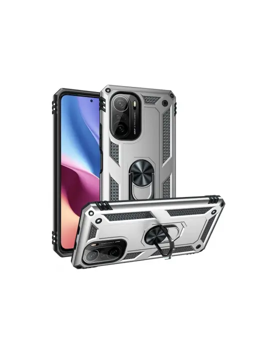 Xiaomi Poco F3 Kılıf Sofya Yüzüklü Silikon Kapak - Gümüş
