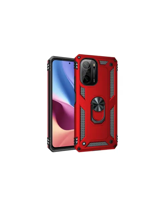 Xiaomi Poco F3 Kılıf Sofya Yüzüklü Silikon Kapak - Kırmızı