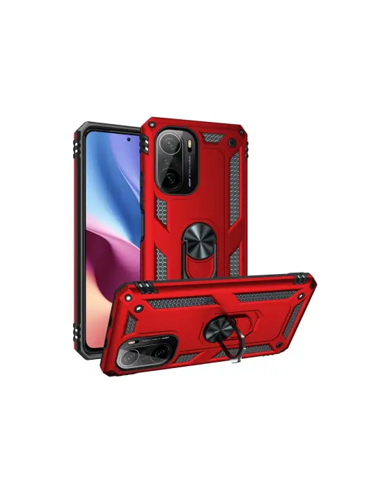 Xiaomi Poco F3 Kılıf Sofya Yüzüklü Silikon Kapak - Kırmızı