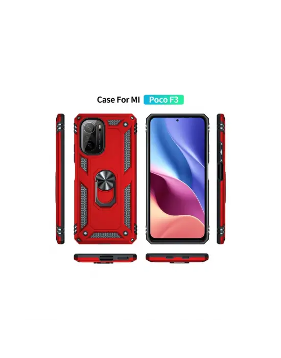 Xiaomi Poco F3 Kılıf Sofya Yüzüklü Silikon Kapak - Kırmızı