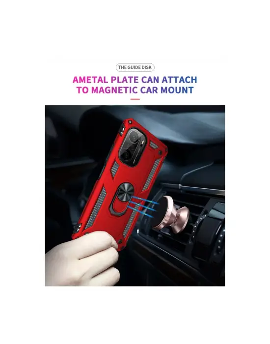 Xiaomi Poco F3 Kılıf Sofya Yüzüklü Silikon Kapak - Kırmızı