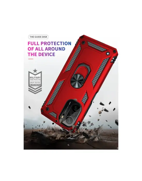 Xiaomi Poco F3 Kılıf Sofya Yüzüklü Silikon Kapak - Kırmızı