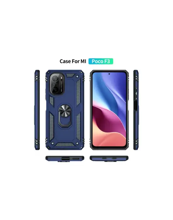 Xiaomi Poco F3 Kılıf Sofya Yüzüklü Silikon Kapak - Lacivert