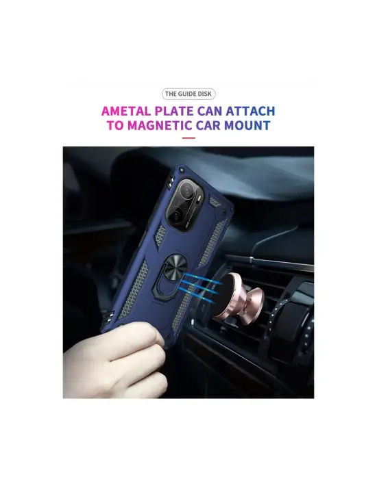 Xiaomi Poco F3 Kılıf Sofya Yüzüklü Silikon Kapak - Lacivert