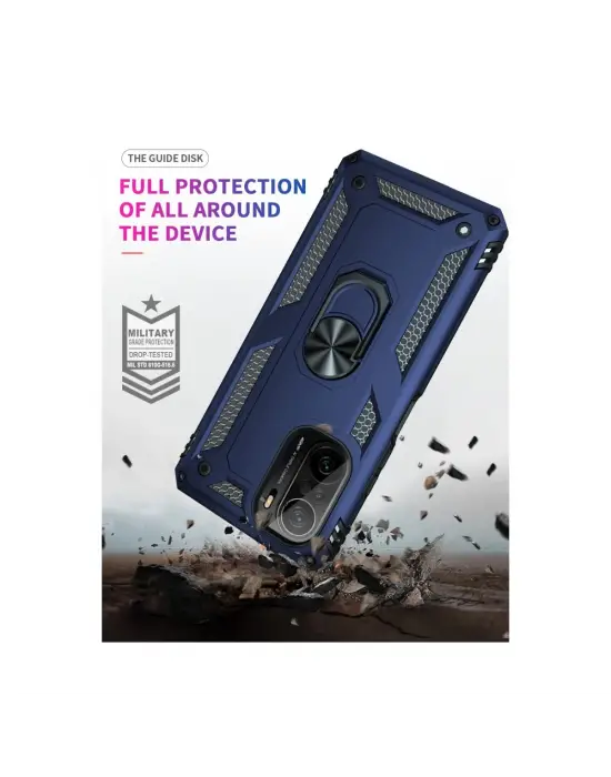 Xiaomi Poco F3 Kılıf Sofya Yüzüklü Silikon Kapak - Lacivert