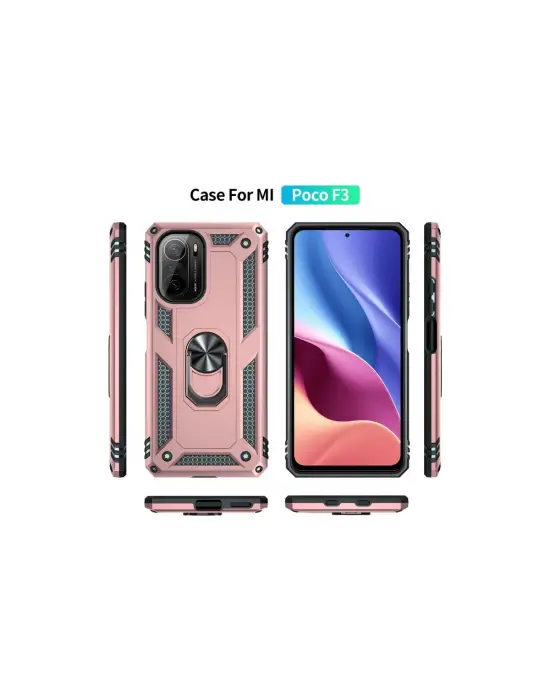 Xiaomi Poco F3 Kılıf Sofya Yüzüklü Silikon Kapak - Rose