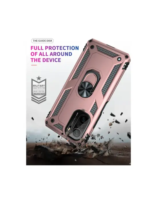 Xiaomi Poco F3 Kılıf Sofya Yüzüklü Silikon Kapak - Rose