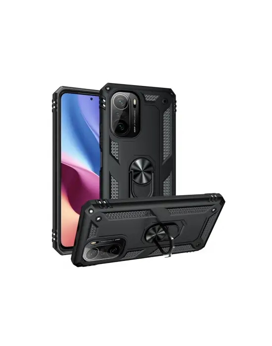 Xiaomi Poco F3 Kılıf Sofya Yüzüklü Silikon Kapak - Siyah
