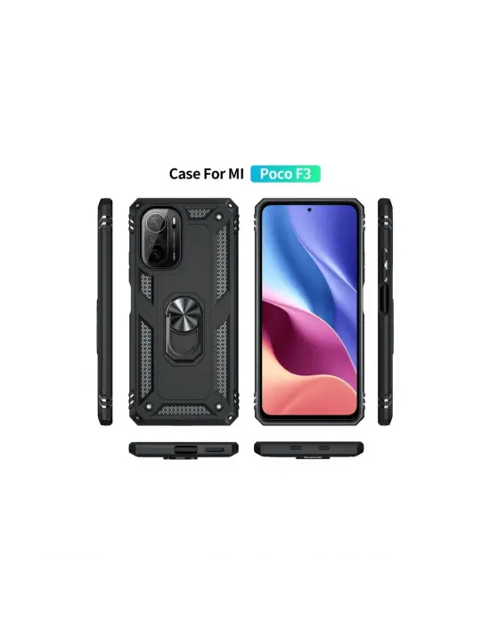 Xiaomi Poco F3 Kılıf Sofya Yüzüklü Silikon Kapak - Siyah