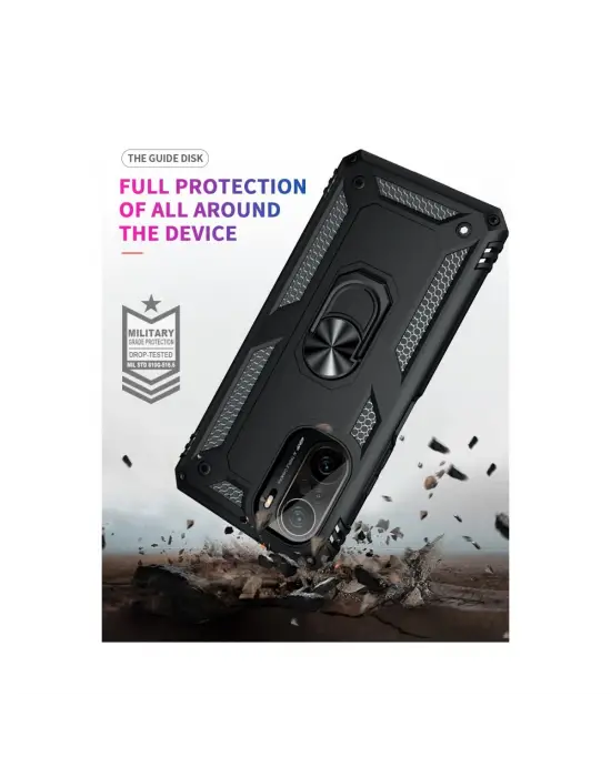 Xiaomi Poco F3 Kılıf Sofya Yüzüklü Silikon Kapak - Siyah