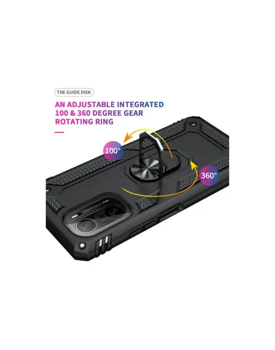 Xiaomi Poco F3 Kılıf Sofya Yüzüklü Silikon Kapak - Siyah