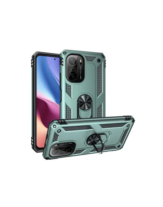 Xiaomi Poco F3 Kılıf Sofya Yüzüklü Silikon Kapak - Yeşil