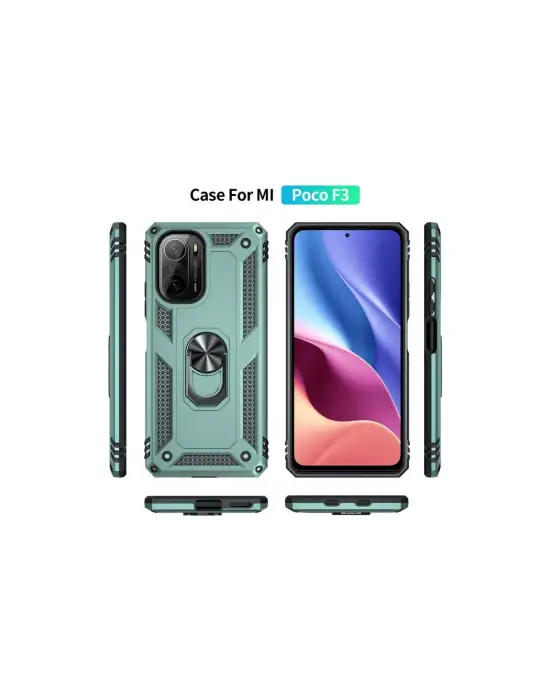 Xiaomi Poco F3 Kılıf Sofya Yüzüklü Silikon Kapak - Yeşil