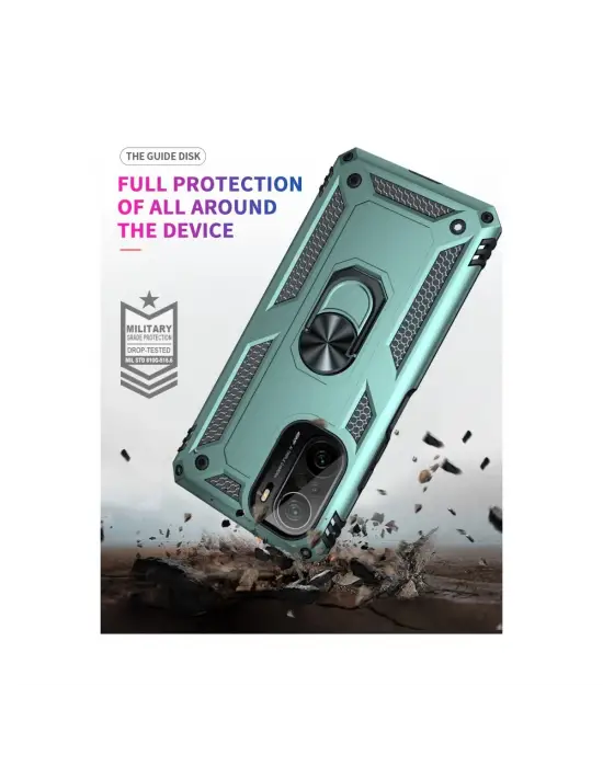 Xiaomi Poco F3 Kılıf Sofya Yüzüklü Silikon Kapak - Yeşil