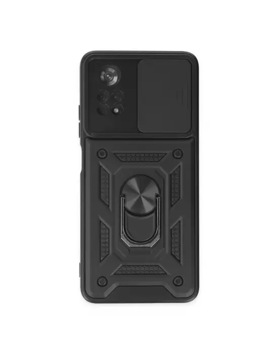 Xiaomi Poco X4 Pro 5g Kılıf Pars Lens Yüzüklü Silikon - Siyah