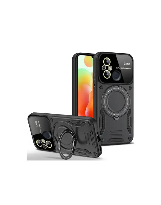 Xiaomi Redmi 12c Kılıf Joy Lens Standlı Kapak - Siyah