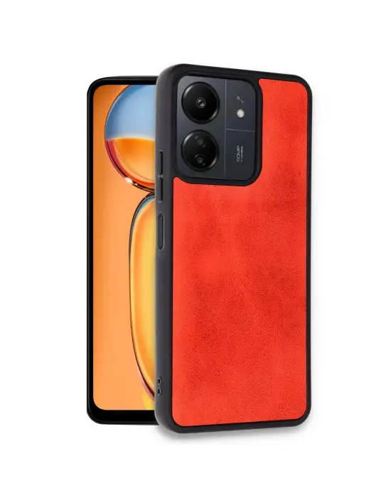 Xiaomi Redmi 13c Kılıf Aras Deri Kapak - Kırmızı