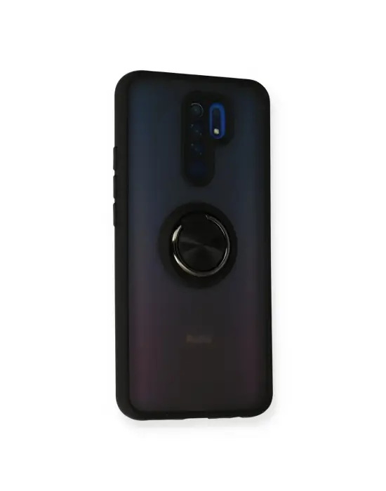 Xiaomi Redmi 9 Kılıf Montreal Yüzüklü Silikon Kapak - Siyah