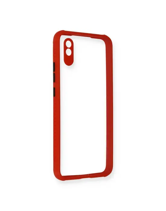 Xiaomi Redmi 9a Kılıf Miami Şeffaf Silikon - Kırmızı
