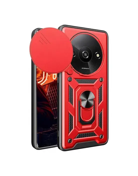 Xiaomi Redmi A3 4g Kılıf Pars Lens Yüzüklü Silikon - Kırmızı