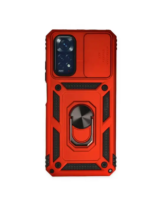 Xiaomi Redmi Note 11 Kılıf Pars Lens Yüzüklü Silikon - Kırmızı