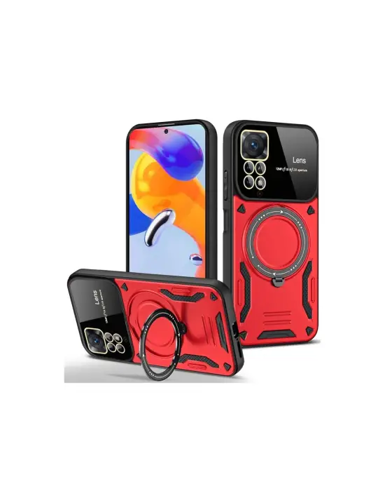Xiaomi Redmi Note 11 Pro Kılıf Joy Lens Standlı Kapak - Kırmızı