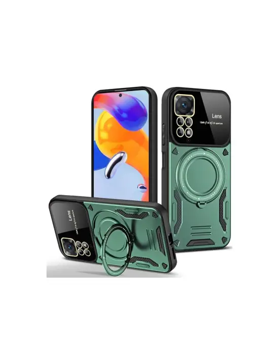 Xiaomi Redmi Note 11 Pro Kılıf Joy Lens Standlı Kapak - Koyu Yeşil