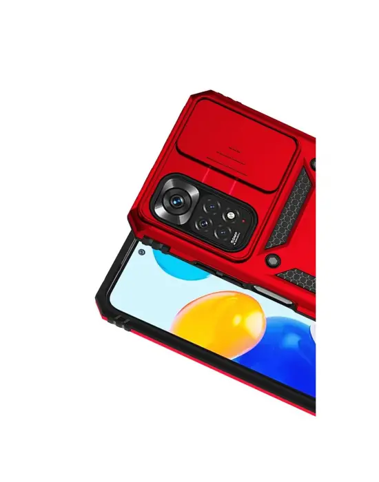 Xiaomi Redmi Note 11 Pro Kılıf Pars Lens Yüzüklü Silikon - Kırmızı
