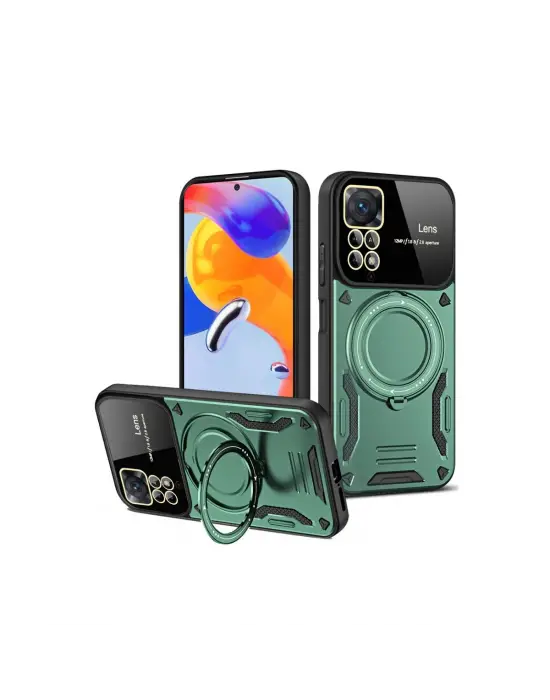 Xiaomi Redmi Note 12 Pro 4g Kılıf Joy Lens Standlı Kapak - Koyu Yeşil