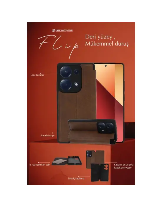Xiaomi Redmi Note 13 4g Kılıf Flip Cover - Taba