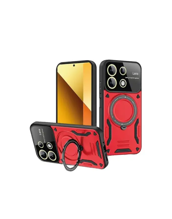 Xiaomi Redmi Note 13 4g Kılıf Joy Lens Standlı Kapak - Kırmızı