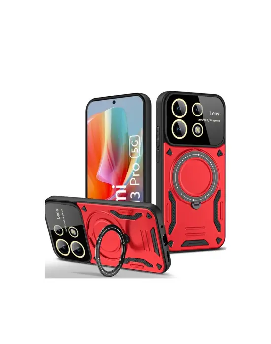 Xiaomi Redmi Note 13 Pro 4g Kılıf Joy Lens Standlı Kapak - Kırmızı