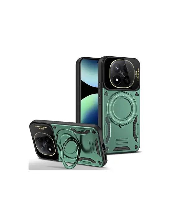 Xiaomi Redmi Note 14 Pro Plus Kılıf Joy Lens Standlı Kapak - Koyu Yeşil