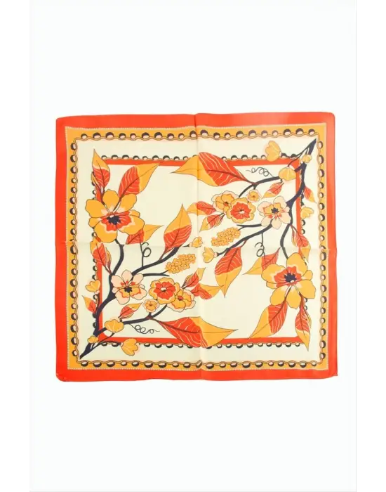 Yaprak Çiçek Desenli Zr Şifon Fular 50*50 cm