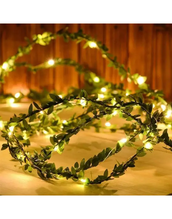 Yapraklı Dekorlu 3 Metre Peri Led Pilli  ışık Yılbaşı Aydınlatma