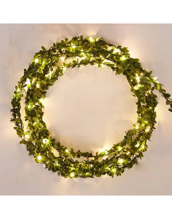 Yapraklı Dekorlu 3 Metre Peri Led Pilli  ışık Yılbaşı Aydınlatma