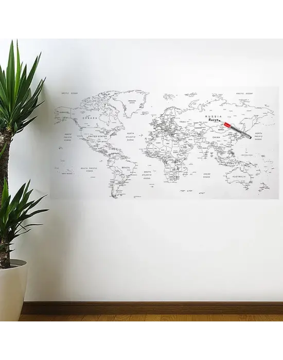 Yazılabilir Dünya Haritası Manyetik Duvar Stickerı 110 x 56 cm