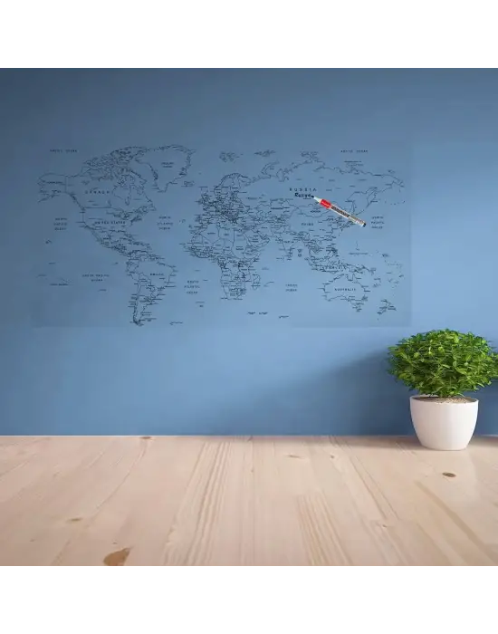 Yazılabilir Dünya Haritası Manyetik Duvar Stickerı 110 x 56 cm