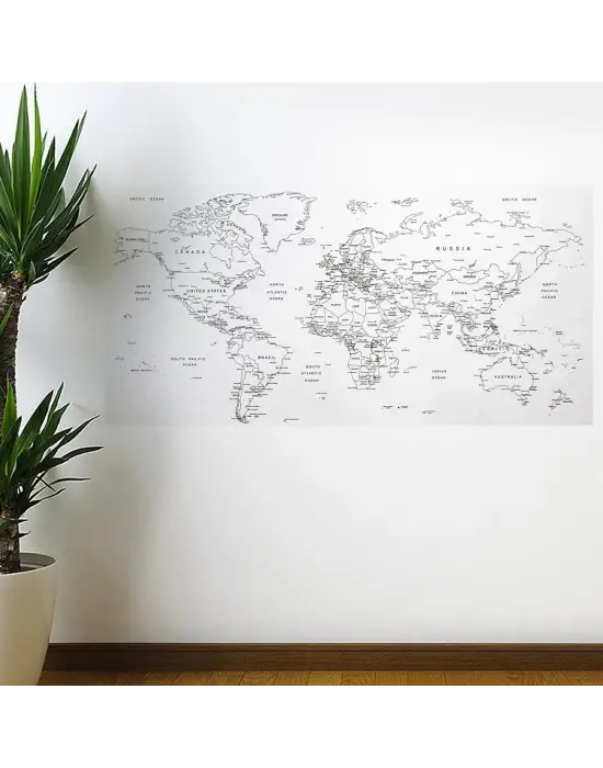 Yazılabilir Dünya Haritası Manyetik Duvar Stickerı 110 X 56 Cm (k95)